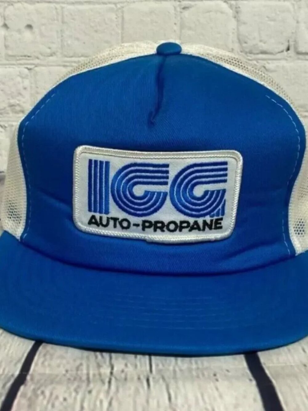 Vintage Trucker Hat Mesh Cap Blue White ICG Auto Propane Embroidered Patch